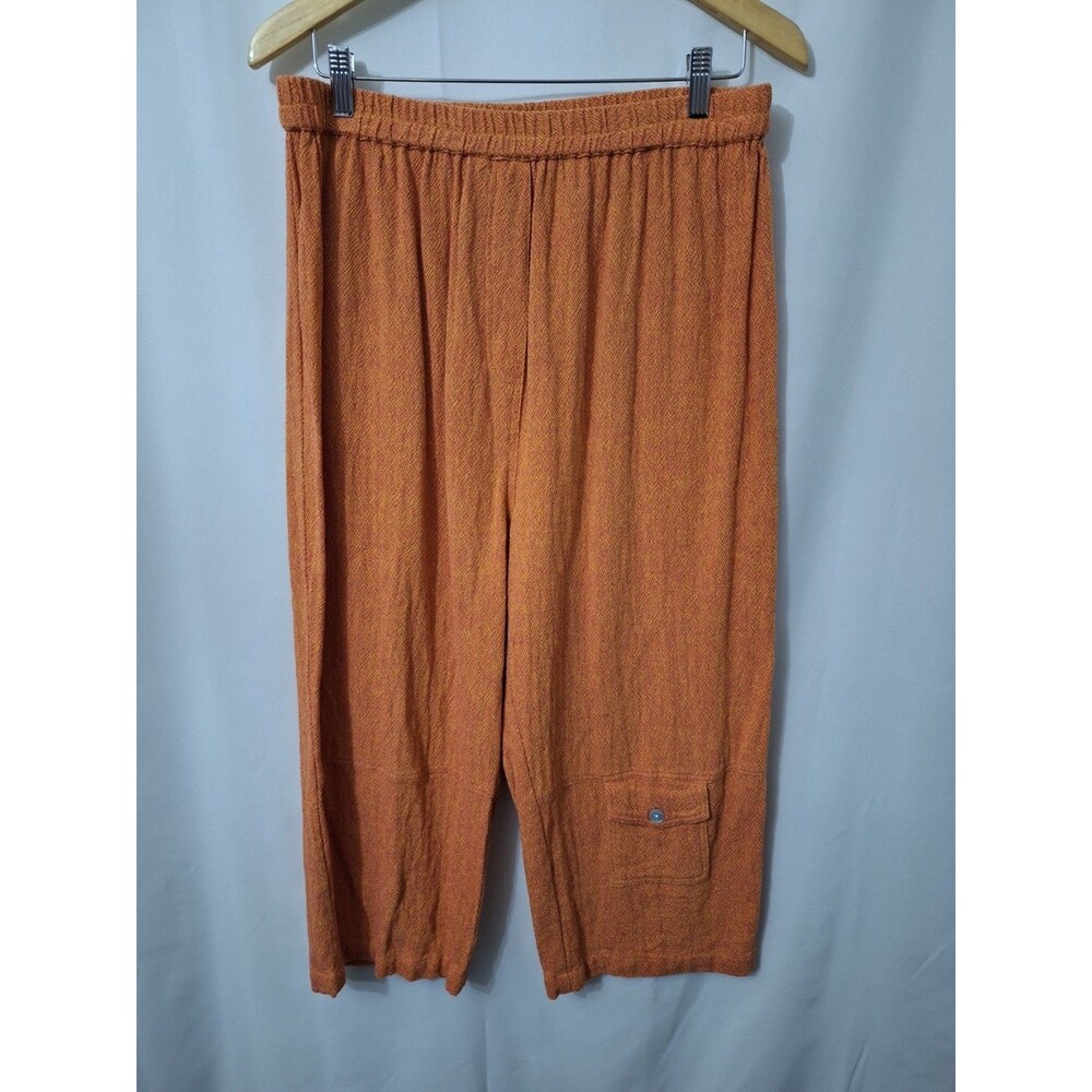 Toofan Women's XL Orange Cotton 2 Piece Top and Pant Set Wide Leg Lagenlook Boho - Picture 3 of 13